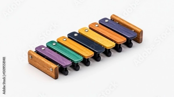 Fototapeta Colorful percussion instruments arranged in a row, showcasing various hues and textures, ideal for musical themes and creative projects.