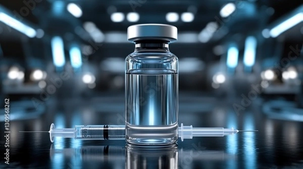 Fototapeta Vaccine Vial and Syringe in a Modern Laboratory Setting