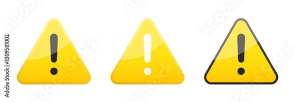 Fototapeta Set of yellow warning sign with exclamation mark isolated on white background, vector illustration.