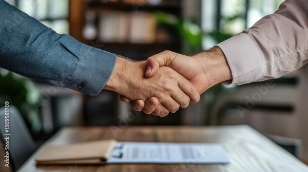 Fototapeta Property agreement handshake symbolizes partnership and tenancy commitment
