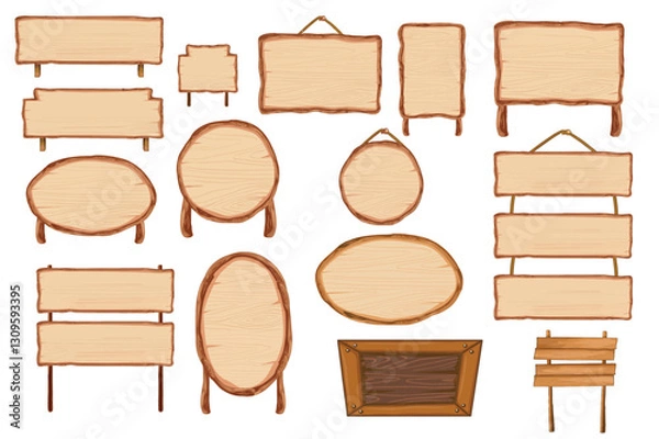 Fototapeta A set of wooden boards and frames in vector format, ideal for restaurant menus, signboards, and vintage-style designs.