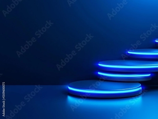 Obraz Neon Blue Circular Platforms Product Display