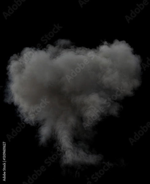 Fototapeta Large billowing cloud of Dense gray smoke suggesting a possible explosion or strong release of vapor on a Black Background