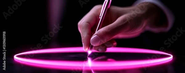Obraz Person Using Stylus on Illuminated Surface