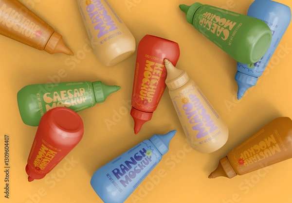 Fototapeta 3d Sauce Bottles Mockup