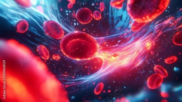 Obraz Dynamic flow of red blood cells in motion human body medical visualization biological environment microscopic view vibrant life concept