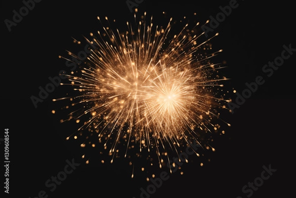 Fototapeta Golden fireworks exploded and piled up in the dark night sky generative ai