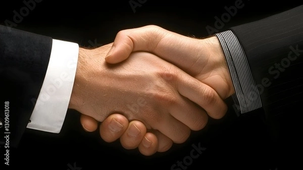 Obraz Close up view of a handshake between a business leader and an employee representing their shared commitment trust and sense of responsibility in a corporate or professional setting