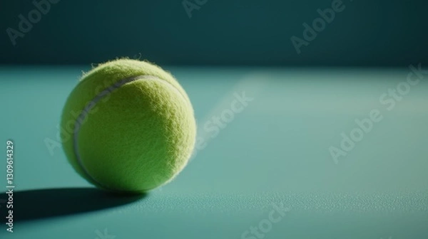 Fototapeta Bright Green Tennis Ball on a Smooth Blue Surface with Shadow