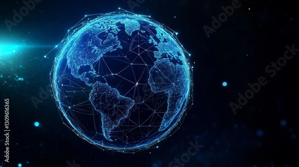 Fototapeta Global Network Connection - Futuristic globe, illustrating worldwide connectivity and data flow. Perfect for technology, networking, and global concepts