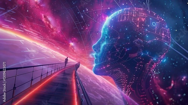 Fototapeta A Journey into the Digital Mind: Exploring the Intersection of Humanity and Artificial Intelligence in a Futuristic Cosmos
