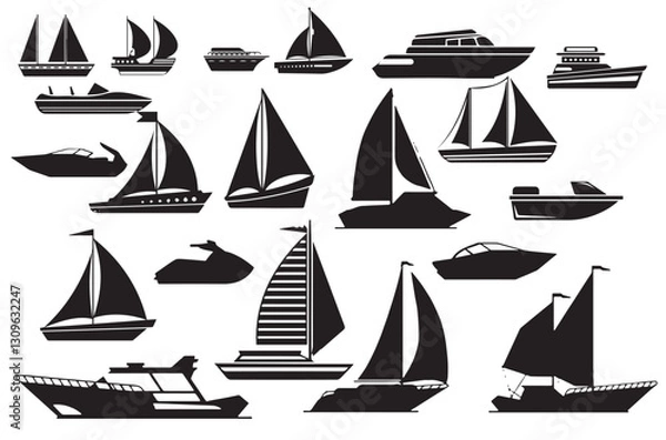 Fototapeta A collection of boat and marine transportation icons in vector format. Suitable for navigation, marine apps, and travel-related projects
