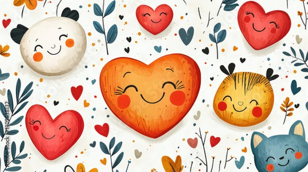 Fototapeta Cheerful heart-themed artwork digital illustration colorful design whimsical style playful background