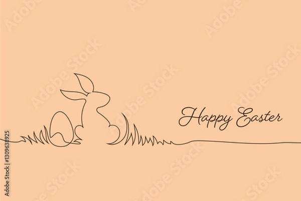 Fototapeta Continuous one-line drawing of Easter Bunny. Cute rabbit silhouette with ears in simple minimalistic style for spring design greeting card and web banner. Vector illustration. easter one-line art.