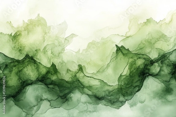 Fototapeta Abstract sage green watercolor wash background with soft transitions