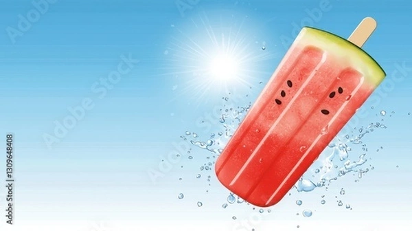 Fototapeta Juicy watermelon splashing into refreshing water, summer delight