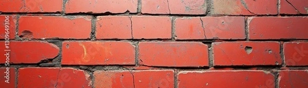 Fototapeta Red brick accent, single red brick highlighted in textured brick wall red
