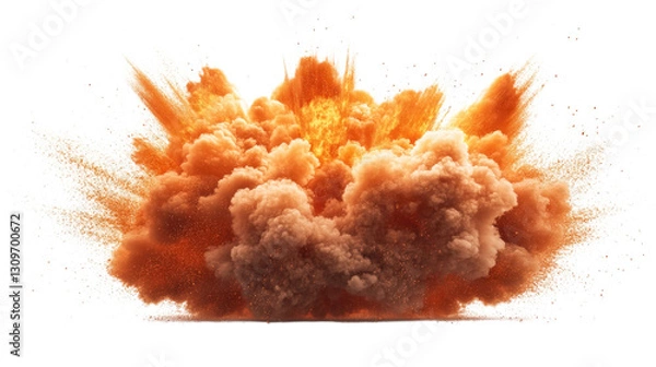 Fototapeta Large orange explosion with smoke and debris isolated on transparent background, PNG
