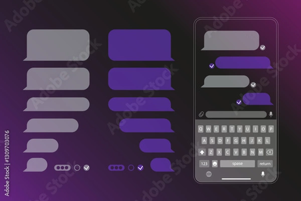 Fototapeta Message bubbles template for creating dialogues on white background. Text template bubbles. Mockup Web messenger interface.