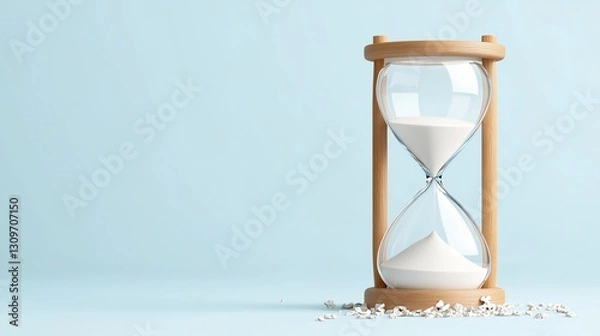 Fototapeta hourglass filled with sand on a blue background. The sand is slowly passing through the glass