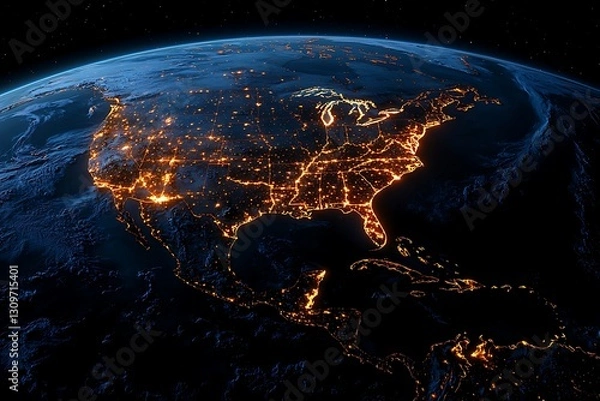 Obraz USA lights glow on Earth from space
