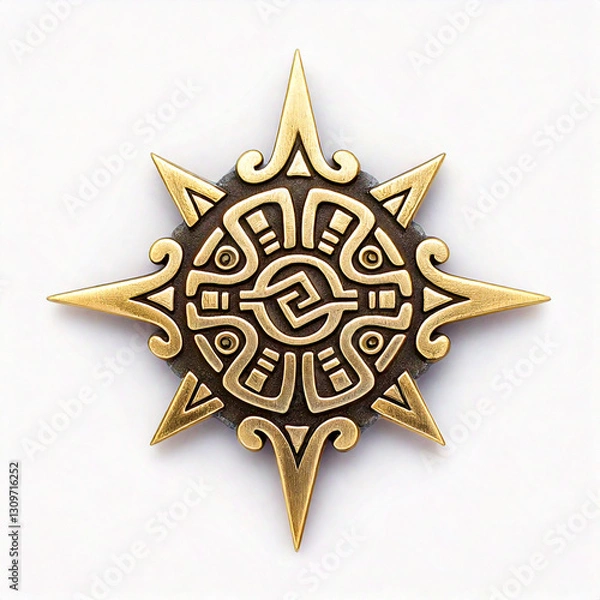 Obraz badge pin gold silver symbol mayan sun isolated on white
