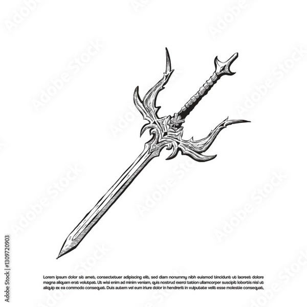 Fototapeta Vintage old luxury and unique pendant sword vector isolated on white background