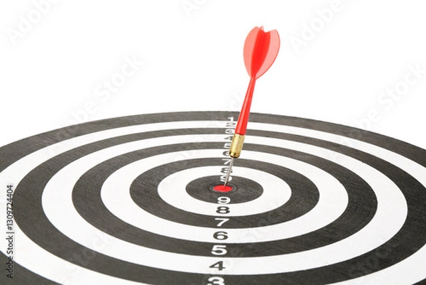 Fototapeta Dart board with red arrow on white background