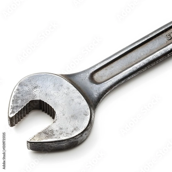 Fototapeta Close-up of a Silver Adjustable Wrench on a White Background