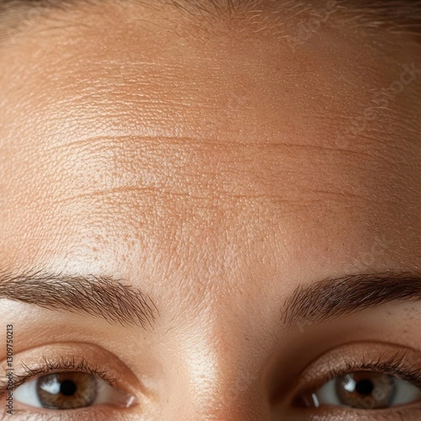 Fototapeta A close-up of a woman's forehead, highlighting fine lines and skin texture.