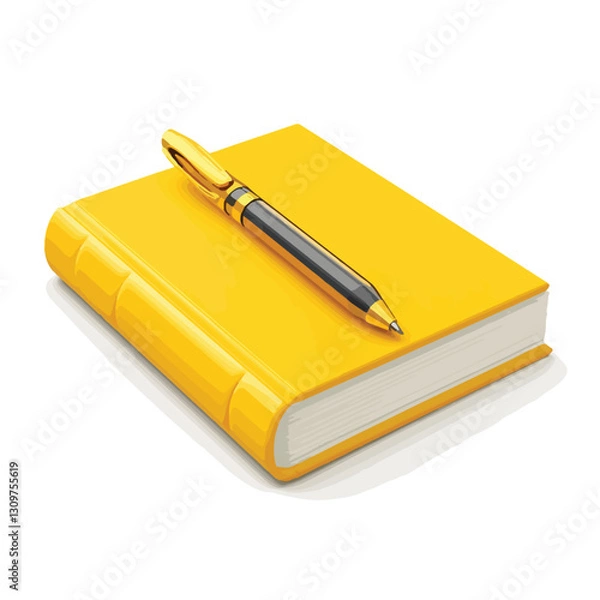 Fototapeta Yellow Open Book and Pen 3D Render Icon Isolated
