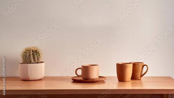 Obraz 美しい木目のテーブル、ナチュラルテイストのインテリアの部屋