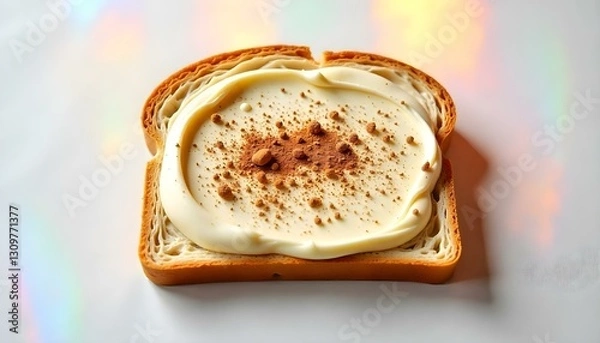 Fototapeta Slice of bread with chocolate spread isolated on a white background, top view