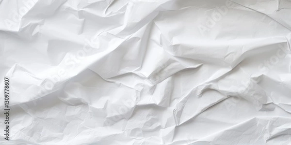 Fototapeta A close-up of a crumpled white paper texture background with copy space.
