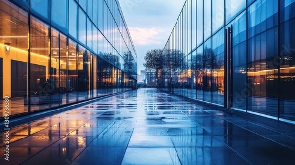 Fototapeta A sleek and modern business building that defines contemporary architecture.
