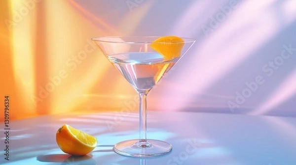 Obraz A glass of water with a slice of orange in it