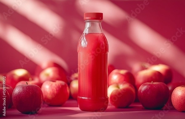 Fototapeta Apple Juice Bottle with Fresh Apples, Healthful Idea