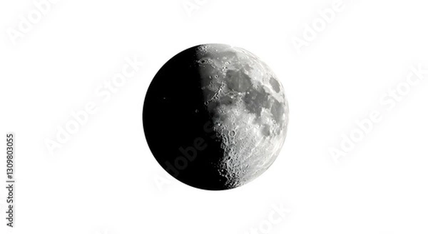 Fototapeta The full moon shows its dark side against a light background, revealing craters and maria, indicating a waxing or waning phase. No text in the image.