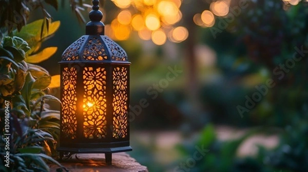 Fototapeta Intricately Designed Lantern With Warm Light Glow