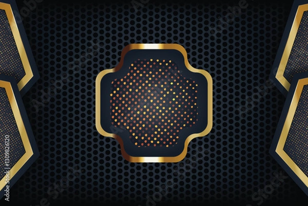 Fototapeta Gold & black abstract design on perforated background