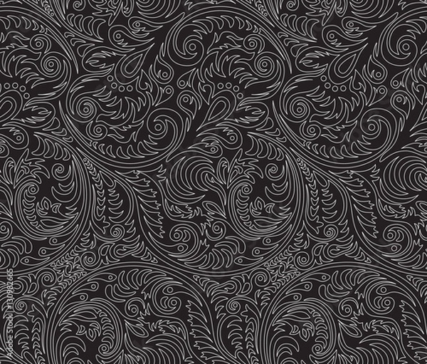 Fototapeta Seamless background pattern. White openwork ornament on black. Vector illustration.