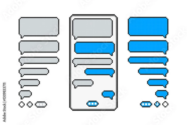 Obraz Pixel message bubbles template for creating dialogues. Pixel art text template bubbles. Pixel mockup web messenger interface.