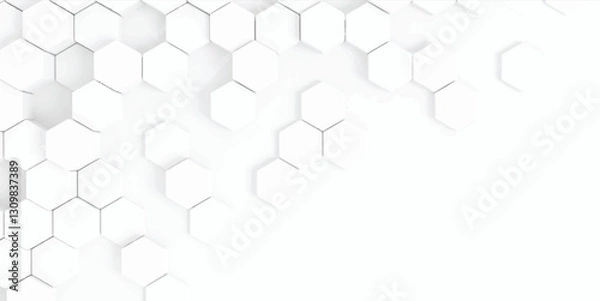 Obraz Geometric background with hexagonal pattern. White background with a 3D effect, featuring a white and gray color scheme. 3D hexagon pattern background. Gray background vector.
