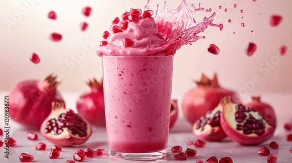 Obraz Refreshing pomegranate drink  smoothie splash and fresh fruit