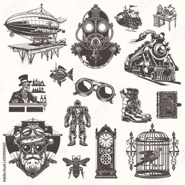 Fototapeta Steampunk Vector Pack – Fantasy & Mechanical Elements