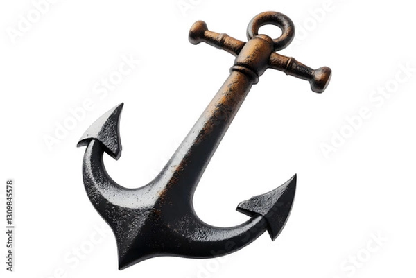 Fototapeta Anchor, isolated against a pristine white backdrop, showcasing its intricate details, shadows cast by strategic lighting, capturing its weathered texture and robust build, stock photography style