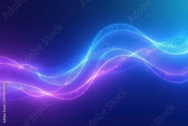 Fototapeta vibrant neon blue-and-purple pixel line stream with Flowing dynamically center-right in a soft teal-to-white gradient in Minimalist Void – Futuristic Digital Art