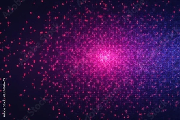 Fototapeta vibrant neon lime-and-purple pixel circle pattern with Pulsing center-right in a soft gray gradient in Minimalist Void – Futuristic Digital Art