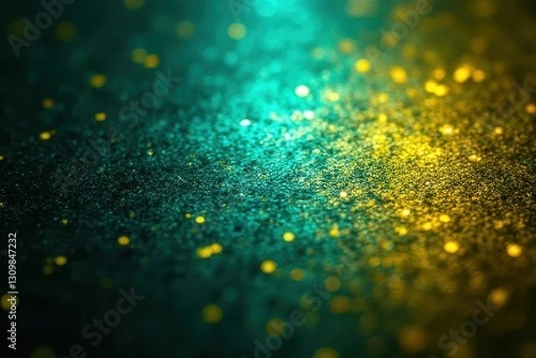 Fototapeta vibrant neon teal-and-yellow hexagonal grid with shimmering center-left in a deep black gradient in Minimalist Void – Futuristic Digital Art