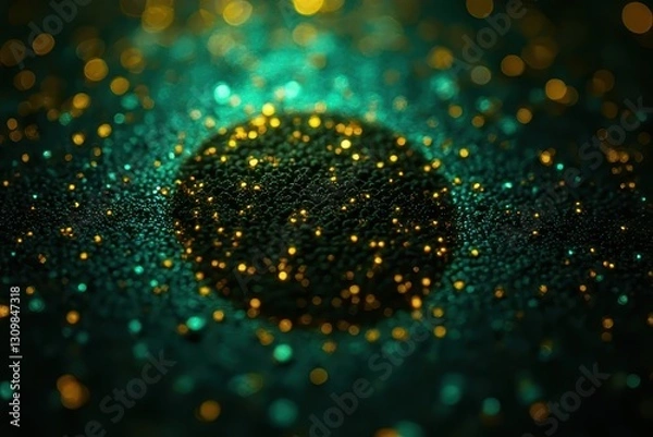 Fototapeta vibrant neon teal-and-yellow hexagonal grid with shimmering center-left in a deep black gradient in Minimalist Void – Futuristic Digital Art